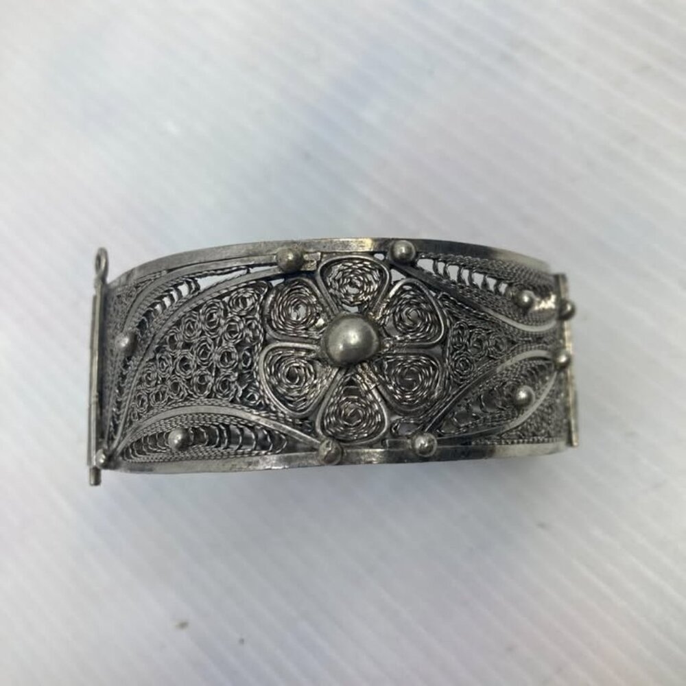 vtg edwardian victorian etruscan filigree bangle sterling cuff bracelet 62 gr.
